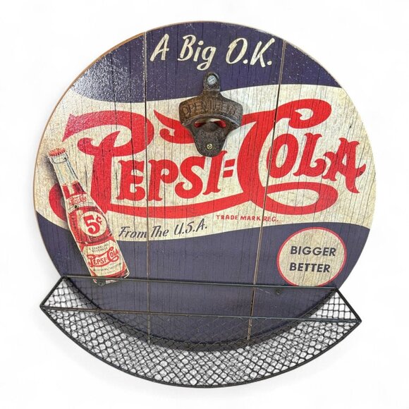 Vintage Style Pepsi-Cola Wall-Mounted Bottle Opener With Catcher & Retro Design - Picture 3 of 7